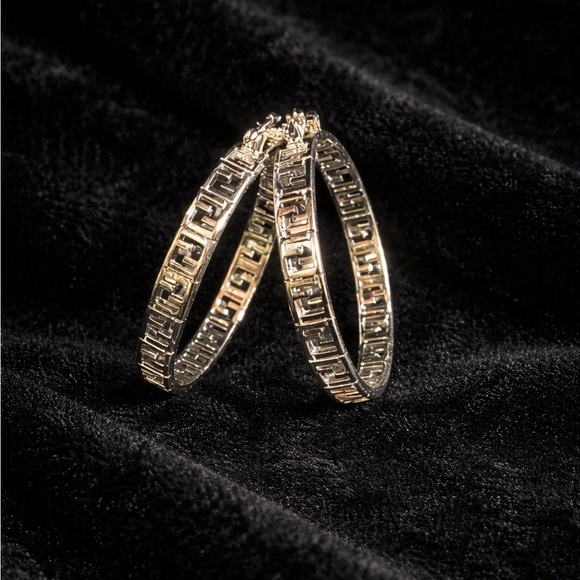 Jewelry - Luxury Silver Greek Key Hoop Earrings